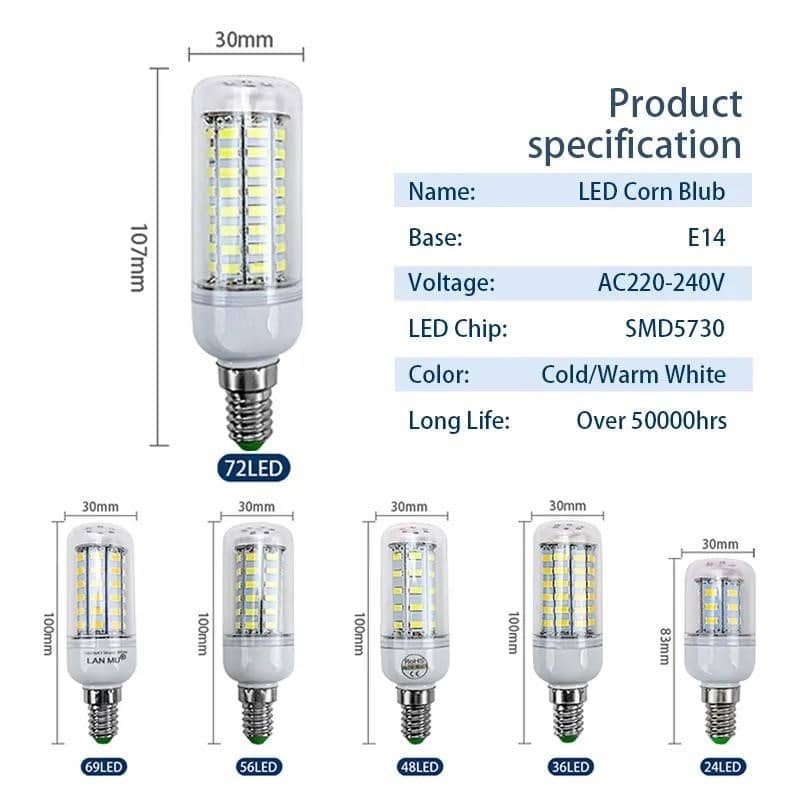 10ks/šarža E27 LED kukuričná žiarovka AC 220V E14 24 36 48 56 69 72 led ...
